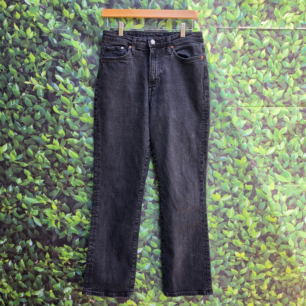 H&M Mom Jeans Womens 8 Black Washed Ultra High Waist Regular Fit Denim